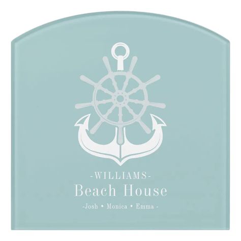 Beach House Family Name Teal Anchor Door Sign  Zazzle Beach House Family, Crab Sign, House Family, House Signs, Anchor Design, Nautical Design, Outdoor Signs, Door Sign, Create Sign