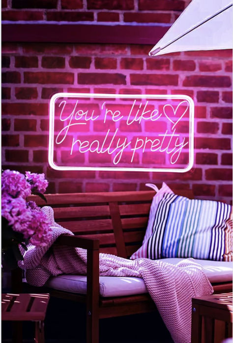 You’re like really pretty neon sign uses a ring of pink led lights to light up letters, love heart. Dreamy shapes and colors create a delightful to power the impact and emotion atmosphere for your important event.Neon sign is bright but not glarbing, making the environment distinctive and making simple life more colorful and interesting. Neon Lights Signs, Pink Neon Sign Aesthetic Wallpaper, You're Like Really Pretty Neon Sign, Pink Led Sign Aesthetic, Neon Sign Aesthetic, Pink Light Up Signs, Signs For Bedroom, Lights Signs, Pink Led Lights