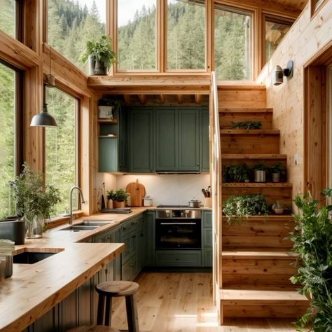 Tiny House Outside, Tiny Home Ideas Interiors, Colorful Tiny House, Cottagecore Tiny House, English Cottage Interiors, House Plan With Loft, Tiny House Loft, Tiny House Inspiration, Tiny Cabin