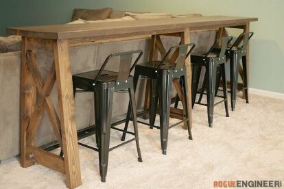 Bar Height Table Plans, Bar Top Table Diy, Diy Sofa Bar Table, Counter Height Sofa Table, Diy Sofa Table Behind Couch, Diy Counter Height Table, Sofa Table With Seating, Diy Pub Table, Diy Bar Top