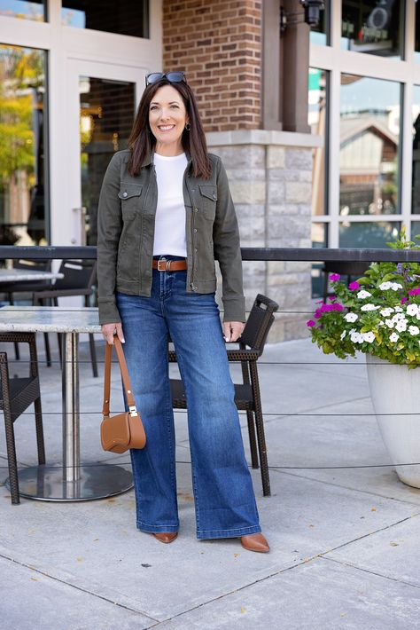 5 Stylish Jackets To Have in Your Closet This Fall Jolynne Shane, Wrap Shirt Dress, Layered Shirts, Wear Green, Teal And Pink, Stylish Jackets, Fall Jackets, Dark Wash Denim, Dark Wash Jeans