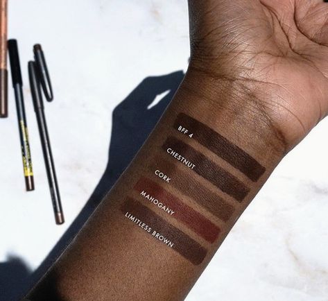 Dark brown lip liners for WOC Dark Brown Lip Liner, Brown Lip Liner, Makeup Charts, Brown Liner, 90s Makeup, Lipstick Nails, Proceed With Caution, Lip Liners, Lip Swatches