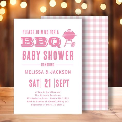 Pink BBQ Baby Shower Baby Q Shower Ideas Girl, Baby Q Shower Ideas, Bbq Baby Shower, Bbq Baby Shower Invitations, Baby Q Shower, Baby Shower Bbq, Baby Q, Baby Shower Invitation, Shower Invitation