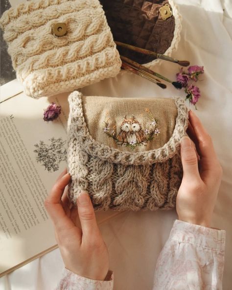 Cottagecore Bag, March Spring, Diy Gifts To Make, Knitting Embroidery, Forest Wood, Crochet Case, Makeup Storage Bag, Wool Clothing, Embroidery Craft