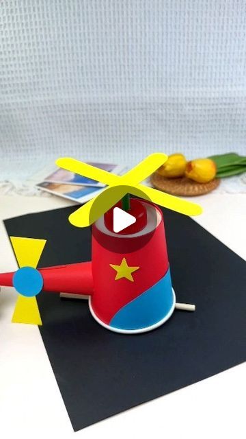 Creative Activity For Kindergarten, Crafts Using Paper Cups, Helicopter Craft Preschool, Paper Cup Helicopter, Kids Invention Ideas Projects, Crafts With Paper Cups, Paper Helicopter Craft, Simple Science Projects For Kids, Crafts For Boys 11-13