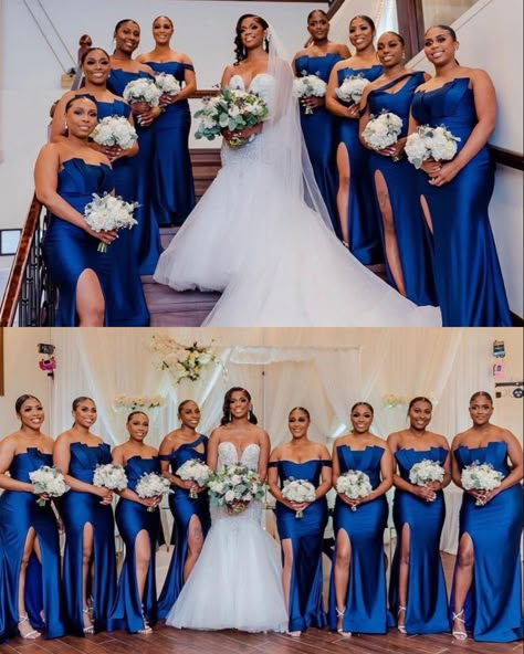 Royal Blue Wedding Theme Bridesmaid Dress, Royal Blue Color Combinations Wedding, Royal Blue And Beige Wedding, Royal Blue And Gold Wedding Theme Bridesmaid Dresses, Blue Wedding Black People, Royal Blue Black And White Wedding, Royal Blue Bridal Party, Royal Blue Bridesmaids Dresses, Blue Bridesmaid Dresses Black Women