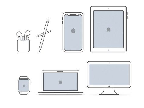 Apple Store Illustrations Macbook Drawing, Apple Aesthetic Products, Macbook Illustration, Iphone Drawing, All Apple Products, Computer Vector, Roblox Code, Academic Art, Apple Computer