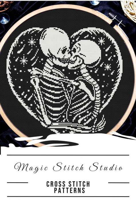 Gothic cross stitch, Skeleton lovers cross stitch pattern, Skeleton couple in love in the heart Stitch Skeleton, Gothic Cross Stitch, Cross Stitch Pattern Free, Heart Skeleton, Skeleton Lovers, Skeleton Couple, Wedding Cross Stitch, Wedding Cross, Gothic Cross