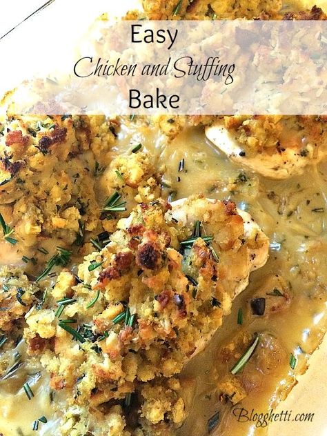 Easy Chicken And Stuffing, Chicken And Stuffing Bake, Stuffing Bake, Chicken And Stuffing, Homemade Stuffing, Stuffing Casserole, Baked Chicken Breast, Stuffing Recipes, Poultry Recipes