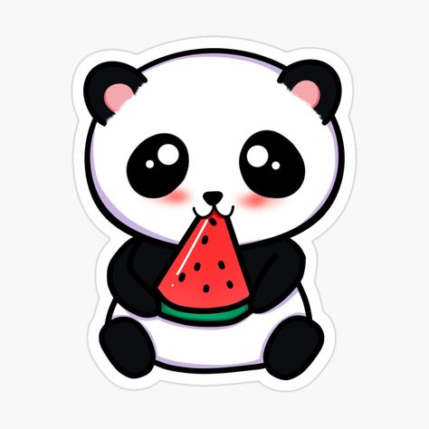 Get my art printed on awesome products. Support me at Redbubble #RBandME: https://www.redbubble.com/i/sticker/Panda-Eating-Watermelon-by-ButterflyX/56222105.EJUG5?asc=u Panda Eating, Eating Watermelon, Panda Drawing, Cute Panda, Panda Bear, Watermelon, For Sale, Kawaii