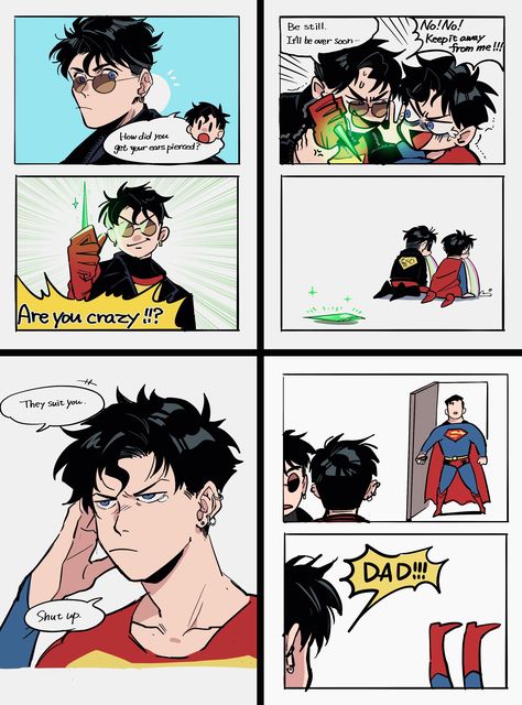 Wayne Family Fanart, Jon Superboy, Superbat Fanart Cute, Cassandra Cain X Conner Kent, Batman X Superman Mpreg, Superbat Comics, Conner Kent Fanart, Batboys Fanart, Jondami Fanart