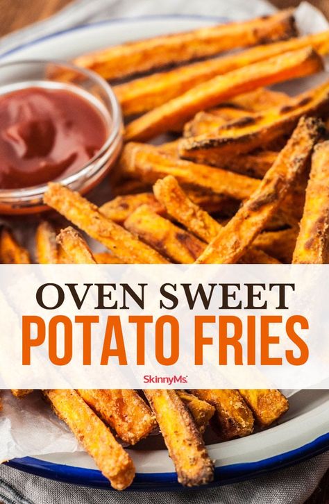 Oven Sweet Potato Fries Oven Sweet Potato Fries, Tasty Oven, Oven Fried Potatoes, Sweet Potato Fries Recipe, Healthy Fries, Crispy Sweet Potato Fries, Sweet Potato Recipes Fries, Sweet Potato Fries Baked, Fried Potato