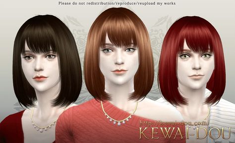 KEWAI-DOU: Cecile bob with bangs hairstyle • Sims 4 Hairs Hairline Hairstyles, Mystic Messenger V, Ts4 Hair, Cc Hair, Sims 4 Cc Kids Clothing, Bangs Hairstyle, Middle Part Hairstyles, Pelo Sims, Sims 4 Cc Skin