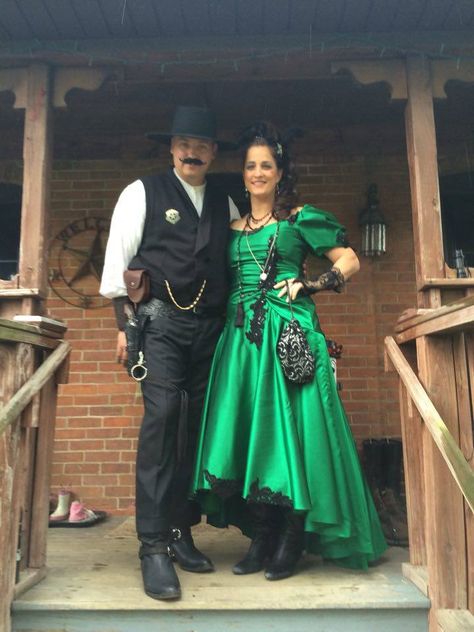 Happy repeat customers as a Saloon Girl and a Gunslinger! Western Saloon Outfits, Saloon Girl Outfit, Wild Wild West Halloween Costumes, Saloon Outfits, Saloon Girl Costumes Old West, Old Western Cowgirl Costume, Saloon Dress, Saloon Girl Costumes, Cowboy Character