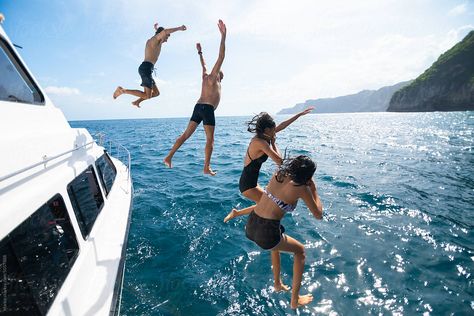 "Happy People Jump Into The Water From A Boat" by Stocksy Contributor "Marko" - Stocksy Airlie Beach, Into The Water, Happy People, Royalty Free Stock Photos, The Unit, Stock Photos, Water