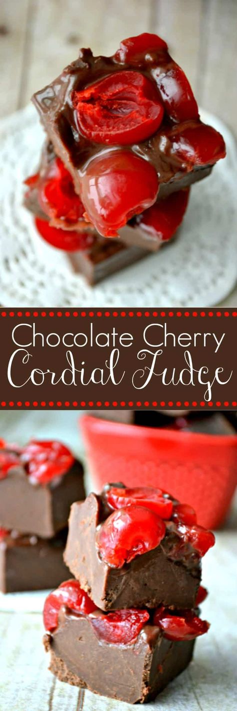 Chocolate Cherry Cordial Fudge Nutella Christmas Tree, Nutella Christmas, Cherry Fudge, Fudge Dessert, Candy Fudge, Chocolate Covered Cherry, Cherry Cordial, Cherry Desserts, Chocolate Covered Cherries