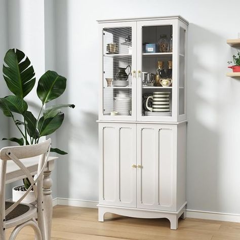 Amazon.com: ARTPOWER 72" Freestanding Kitchen Pantry Storage Sideboard, Classical Tall Cabinet with Glass Door and Adjustable Shelves for Kitchen, Livingroom and Dining Room, White : Home & Kitchen Freestanding Kitchen Pantry, Shelves For Kitchen, Dark Dining Room, Tall Bathroom Storage Cabinet, Tall Bathroom Storage, Storage Sideboard, Pantry Storage Cabinet, Freestanding Storage, Kitchen Pantry Storage