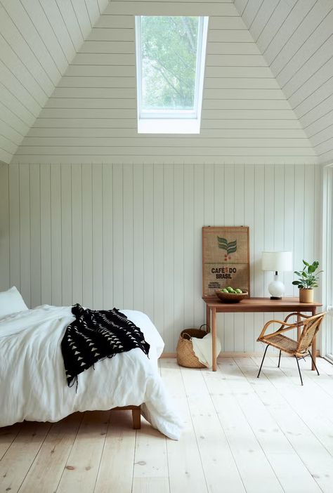 Photo 15 of 17 in Let the Sun Shine In With an Expertly-Placed Skylight - Dwell Black Mosaic Tile, White Mosaic Tiles, Design Ložnic, Off Grid Cabin, Pine Floors, Tiny Cabin, Ship Lap Walls, Scandinavian Home, Off Grid