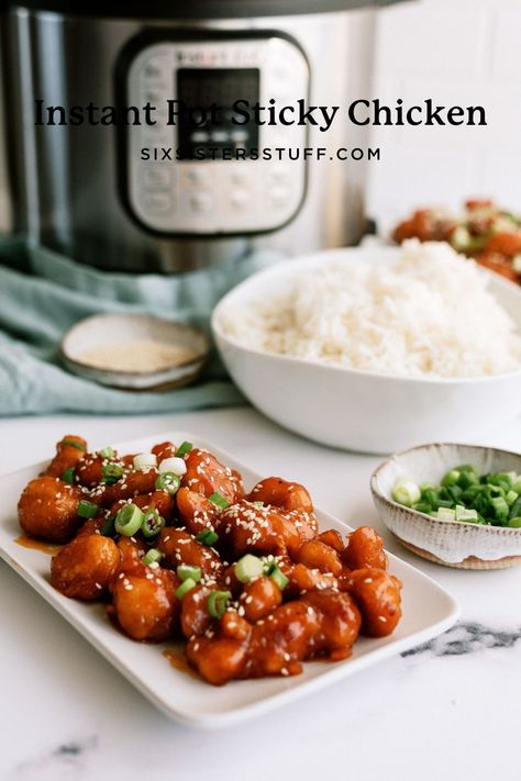 Instant Pot Sticky Chicken Recipe Six Sisters Freezer Meals, Six Sisters Instant Pot Recipes, Six Sisters Stuff Recipes, Bbq Chicken Bites, Sticky Chicken Recipe, Six Sisters Recipes, Sesame Chicken Recipe, Sticky Chicken, Instant Pot Air Fryer