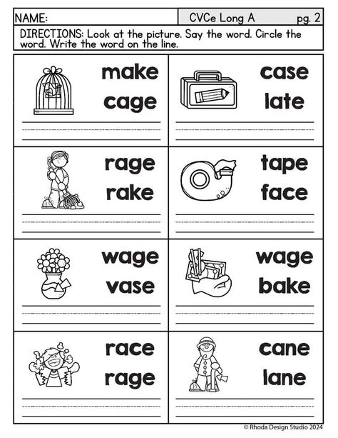 CVCe Words: A Set of Free Long A Worksheets for Educators and Parents Long A Activities Kindergarten, Long A Words Worksheet, Long A Worksheets, Long A Sound, Cvce Worksheets, Digraphs Worksheets, Kindergarten Bulletin Boards, Grade 1 Reading, Reading Comprehension For Kids