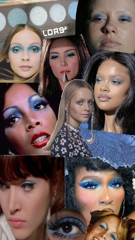 blue eyeshadow 🔵 #blueeyeshadow #wallpaper #collage #beauty #vibes #retrovibes #70s #makeup Blue Eyeshadow Makeup, 70s Makeup, Beauty Vibes, Wallpaper Collage, Blue Eyeshadow, Blue Makeup, Eyeshadow Makeup, Looks Vintage, Fashion Inspo