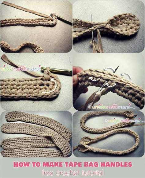 How to Make Tape Bag Handles Crochet Tutorial Free Crochet Purse Handles, Diy Bag Handles, Household Crochet, Slip Stitch Crochet, Crochet Handles, Locker Hooking, Bags Crochet, Crochet Bag Tutorials, Crochet Cord