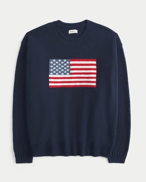 Women's Hollister Comfy Cloud Oversized American Flag Graphic Sweater | Women's Tops | HollisterCo.com Blue Brandy Sweater, Wishlist For Teens, Christmas Wishlist For Teens, Brandy Sweater, Garage Shirt, 90s Harajuku, Hollister Clothes, Flag Sweater, American Flag Sweater