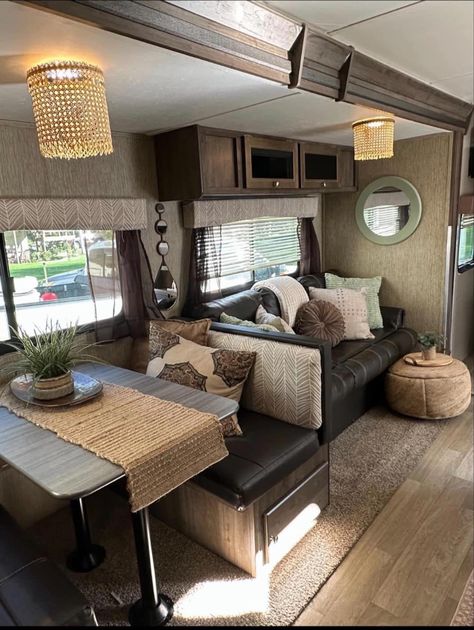 Rustic Rv Decorating Ideas, Jayco Travel Trailer Remodel, Pop Up Camper Interior Ideas, Rv Living Decor, Rv Living Room, Decorating Your Rv, Rv Interior Design, Camper Redo, Motorhome Interior