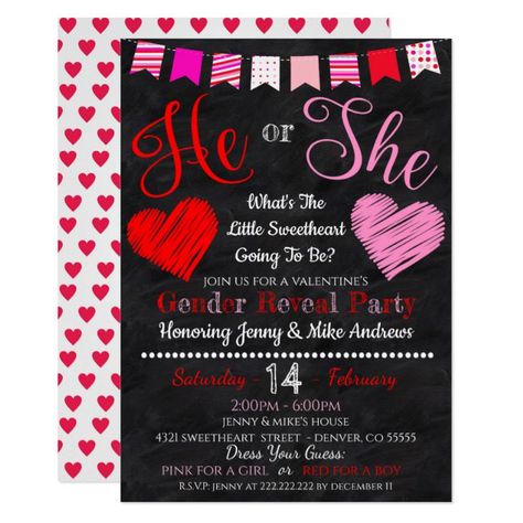 Valentines Day Gender Reveal, Valentines Gender Reveal, Baby Shower Couples, Intimate Party, Heart Graphics, Gender Reveal Themes, Gender Reveal Party Invitations, Chalkboard Invitation, Valentines Day Baby