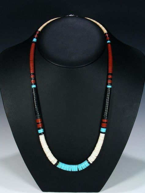 Native American Indian Santo Domingo Necklace Turquoise Jewelry Necklace, Jewelry Facts, Authentic Turquoise Jewelry, Mens Beaded Necklaces, Beaded Jewelry Necklaces, Turquoise Jewelry Native American, American Indian Jewelry, Beads Bracelet Design, Mens Beaded Bracelets