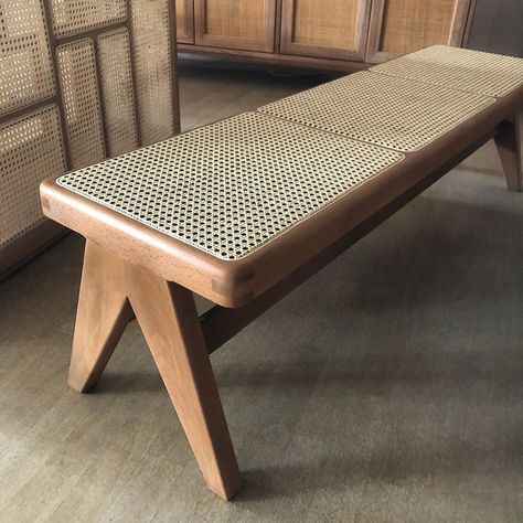 Rattan Bench Seat, Bench Wood Design, Ratan Furniture, Pakistani Furniture, Zen Furniture, Vintage Rattan Furniture, Ikea Bench, Wicker Bench, Rattan Bench