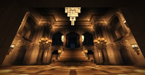 Minecraft Grand Staircase Design, Minecraft Interior Staircase, Minecraft Castle Hallway, Minecraft Ballroom Floor, Minecraft Grand Staircase, Pyramid Aesthetic, Minecraft Titanic, Minecraft Castle Ballroom, Staircase Minecraft