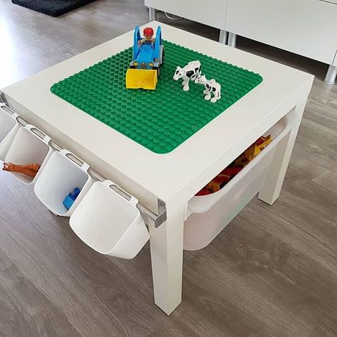 Lego Duplo Storage, Duplo Storage Ideas, Duplo Storage, Lego Play Table, Lego Table Diy, Kids Rooms Shared, Kura Bed, Baby Nursery Inspiration, Kids Cafe