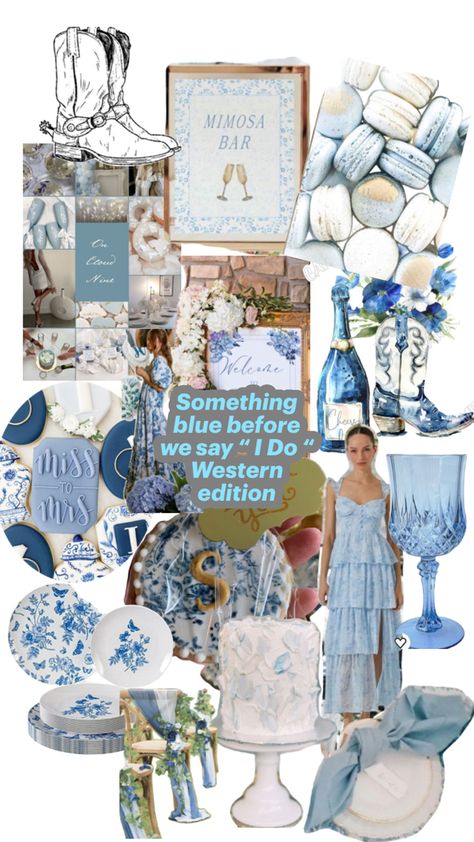 This is my take on something blue before we say “I do” with a little bit of western flair!! Still elegant and beautiful just a little touch of our life style! Bridal Shower Theme Something Blue, Something Blue Before I Say I Do, Something Blue Before I Do, Hen Night Ideas, Bridal Shower Inspo, Bridal Shower Inspiration, Blue Cocktails, Shower Inspiration, Hens Night