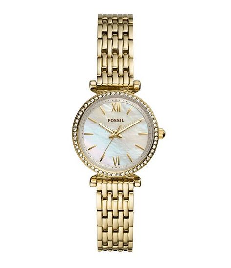 Carlie Mini Three-Hand White Mother of Pearl Dial Gold-Tone Stainless Steel Watch #Sponsored #White, #sponsored, #Mother, #Pearl Fossil Watches Women, Watches Women, Fossil Watch, Hand Watch, Womens Watches Luxury, Fossil Watches, Three Hands, Jewelry Lookbook, Analog Watch