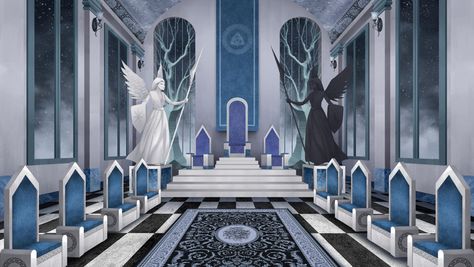 The frozen throne room - visual novel BG by gin-1994 on DeviantArt Fantasy Throne Room Concept Art, Elven Throne Room, Fantasy Throne Room Art, Fairy Throne Room, Throne Fantasy Art, Throne Room Art, Throne Concept Art, Throne Room Concept Art, Fantasy Throne Room