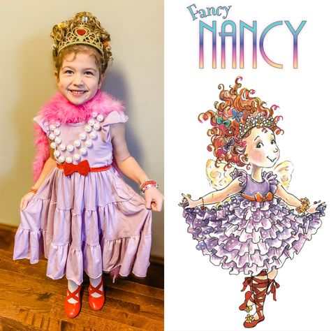 Fancy Nancy Book Character Day, Diy Fancy Nancy Costume, Fancy Nancy Outfit Ideas, Fancy Nancy Costume Diy, Fancy Nancy Outfit, Dress Up Like A Book Character, Fancy Nancy Costume, Kids Book Character Costumes, Storybook Character Costumes