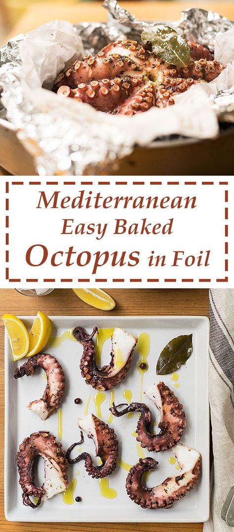 Charred Octopus Recipe, Mediterranean Octopus Recipe, Frozen Octopus Recipe, Baked Octopus Recipes, Octopus Recipes Italian, Cooked Octopus Recipe, Octopus Tentacles Recipe, Baked Octopus, Octopus Dinner