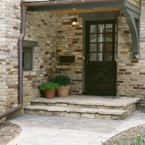 Small Front Porch Design Ideas, Pictures, Remodel and Decor Small Porch Canopy Ideas, Stone Porch Ideas Farmhouse, Front Porch Ideas With Steps, Corner Front Door Entrance, Covered Front Door Entrance, Corner Porch Ideas, Corner Porch, Front Porch Stairs, Entrance Idea