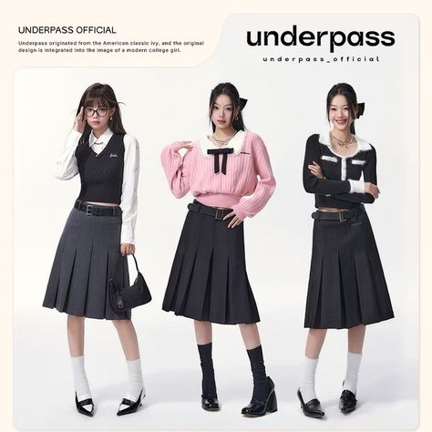 School Skirt Outfits, Geek Chic Outfits, School Uniform Skirts, School Uniform Outfits, Long Skirt Outfits, Korean Casual Outfits, Fits Inspo, Uniform Fashion, Fashion Inspiration Design