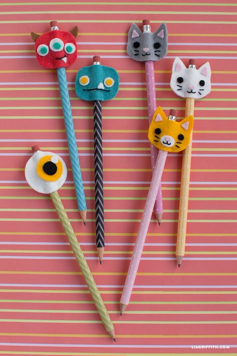 Monster and Kitty Felt Pencil Toppers