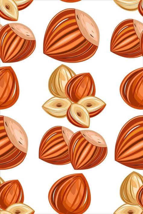 Hazelnuts seamless pattern. Nuts on a white background. Vector illustration of organic food in cartoon flat style. Organic Food, Flat Style, A White Background, Organic Recipes, Hazelnut, Fashion Flats, Seamless Pattern, Nuts, Seamless Patterns