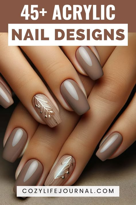 Beautifully manicured hands showcasing acrylic nail designs with accent nails featuring intricate embellishments. Elegant Touch Nails, Cute Nails For Fall, Fall Nail Ideas, Nails Arts, Stylish Nails Designs, Makijaż Smokey Eye, 1 Tattoo, Winter Nail Designs, Pretty Nail Art