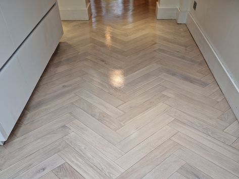 Sanding & Staining in Whitewash Oak Parquet Flooring in London Engineered Parquet Flooring, Whitewashed Oak, Oak Parquet, Oak Parquet Flooring, Floor Restoration, White Washed Oak, Floor Stain, Color Balance, Parquet Flooring