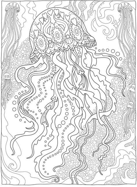 Sea Life Colouring Pages, Aquatic Coloring Pages, Jellyfish Coloring Page, Arte Doodle, Color Pages, Dover Publications, Aquatic Life, Printable Adult Coloring Pages, Wallpaper Pastel