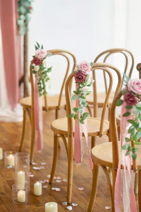 Cinnamon Rose Wedding, Wedding Aisle Decoration, Rose Wedding Theme, Pew Flowers, Wedding Aisle Decor, Cinnamon Rose, Rose Floral Arrangements, Best Wedding Colors, Share Happiness