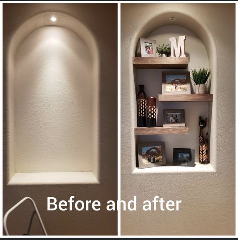 Ideas For Niches In Walls, Hallway Niche Decorating Ideas, Wall Cutout Decor Nooks, Deep Wall Niche Ideas, Arch Niche In Wall Decor, Wall Inserts Built Ins, Baramda Design, Hallway Niche Ideas, Wall Nook Ideas