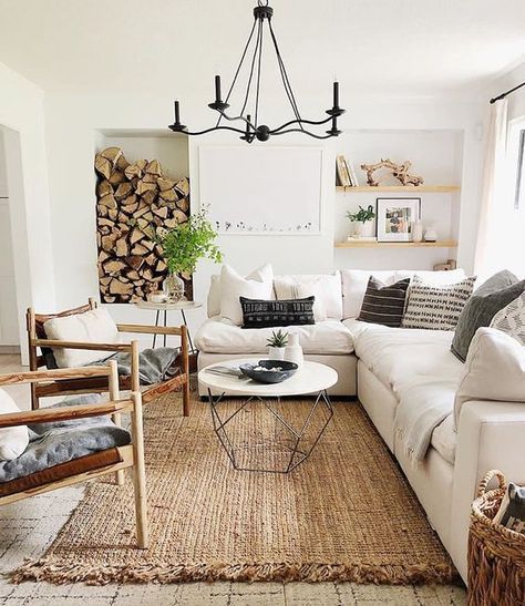 Furnitur Ruang Keluarga, White Sectional, Farmhouse Style Living Room, Contemporary Living Room Design, Living Room Update, Living Room Scandinavian, Hus Inspiration, Rustic Living Room, Living Room Makeover