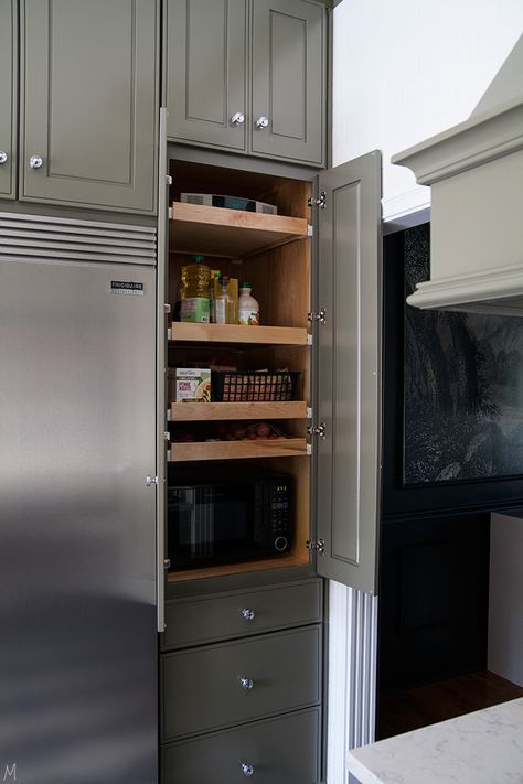 How To Hide A Microwave In The Kitchen, Small Kitchen Appliance Storage, Microwave Cabinet, Kitchen Appliance Storage, Hidden Kitchen, Small Kitchen Organization, Appliances Storage, Microwave In Kitchen, Diy Kitchen Storage