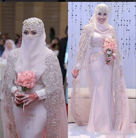 Wedding Dresses For Bridesmaids, Islamic Wedding Dresses, Arabic Wedding Dresses, Pink Wedding Gowns, Baju Kahwin, Projek Menjahit, Long Bridal Gown, Muslimah Wedding Dress, Muslim Evening Dresses